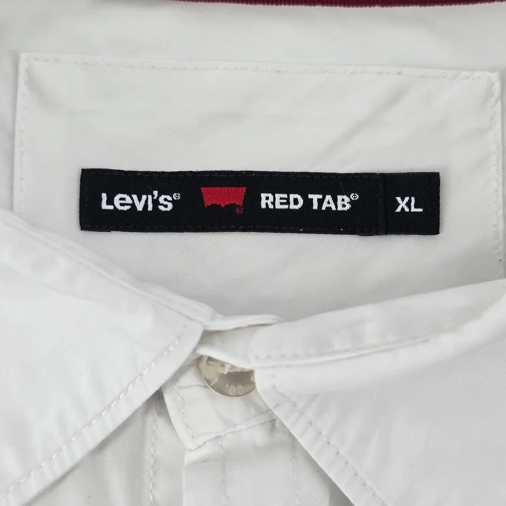 Levis Red Tab Button Down Shirt Mens XL White Long Sleeve Workers Cotton Pocket